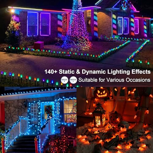 RGB Color Changing Christmas Lights - 35FT 54 LED Connectable Outdoor String with Remote & Dimmable Features