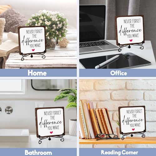 Never Forget Inspirational Wooden Sign with Metal Stand - Desk Decor Gift