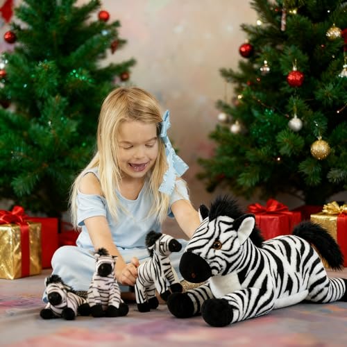 Large 25-Inch Zebra Stuffed Animal Set with Baby Zebras for Kids Boys Girls - Plush Pillow Toy