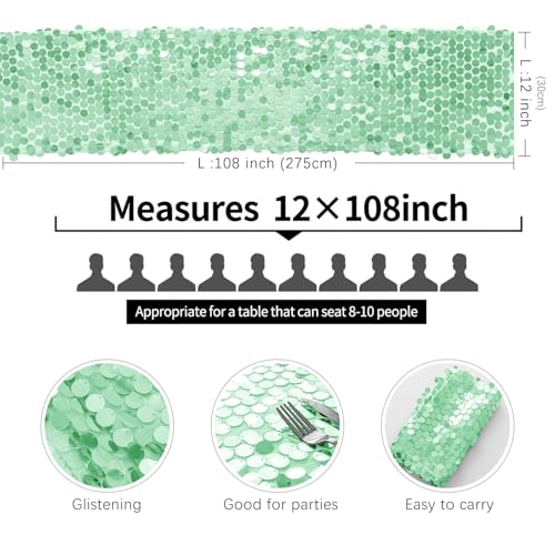 12x108 Inch Mint Green Sequin Table Runner - Premium Glitter Party Decor
