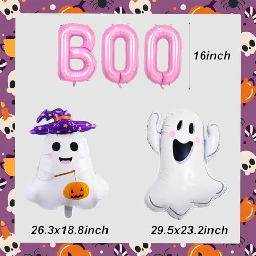 Halloween Pink Foil Balloons Set - Boo Ghost Pumpkin Party Decorations