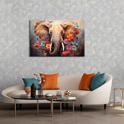 Large Elephant Wall Art Canvas Print - 48 x 32 Inches Wild Animal Decor - Elephant-1