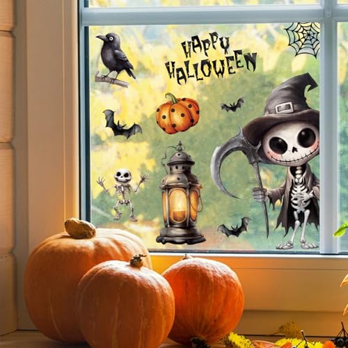 Halloween Skeleton Window Clings Set - Spooky Decor for Glass & Mirrors, 8 Sheets