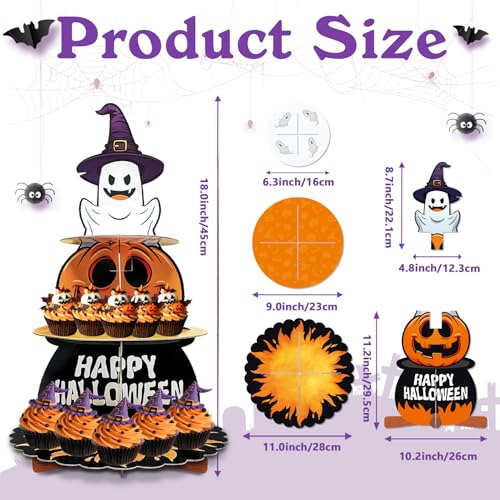 Halloween 3-Tier Cupcake Stand with Ghost Pumpkin Design - Dessert Tower Holder - Variation: Halloween