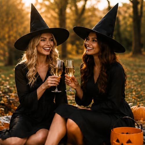 12 Pack Halloween Witch Hats with Nylon Cord Indoor Outdoor Decorations