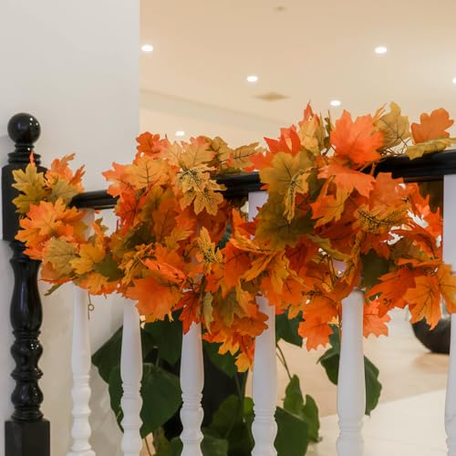 Autumn Maple Leaf Garland Set - 6 Pieces, 5.6Ft Each, Green Variation