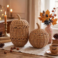 Set of 2 Woven Rattan Pumpkin Decor - Fall Wicker Centerpieces for Autumn and Thanksgiving