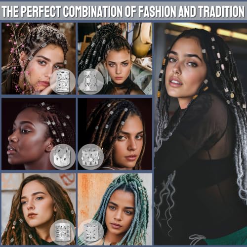 Silver Hair Charms & Beads Set for Braids Locs Dreadlocks - 235 Pieces