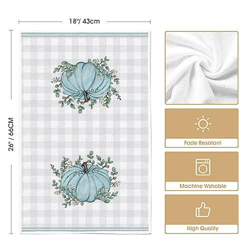 Grey Pumpkin Leaves Fall Kitchen Towels Set of 4 - 18x26 Inches