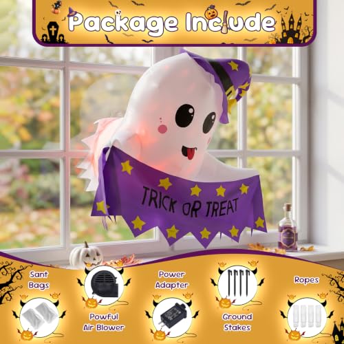 Halloween Inflatable White Ghost Decoration with LED Lights - 3.5FT, Indoor & Outdoor