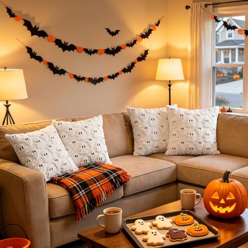 Set of 4 Halloween Ghost Pillow Covers 18x18 Plush Cushion Decor