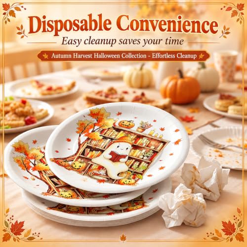 Fall Ghost Paper Plates - 100Pcs 7-Inch Halloween Disposable Halloween Party Dinnerware - Fall Themed Party Supplies
