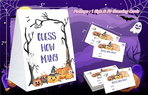 Halloween How Many Game Set - 1 Double-Sided Sign & 50 Cards - Halloween Party Games & Decorations - Variation of THIS listing