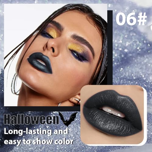 CAKAILA Gray Black Metallic Lipstick - Dark Liquid Lip Gloss, Long Lasting & Waterproof, Variation 06#
