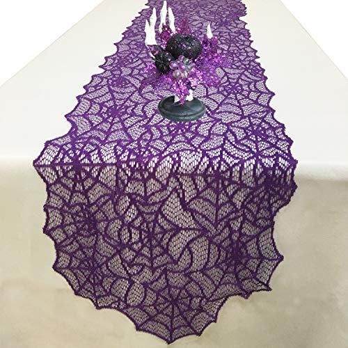Halloween Purple Lace Spider Web Table Runner 13x72 Inch - Spooky Party Decor