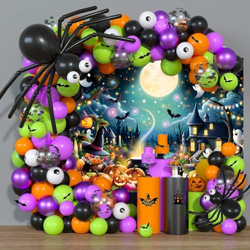 Halloween Cartoon Backdrop Full Moon Night Magic Cauldron Bat Forest Kids & Adults 8x6FT