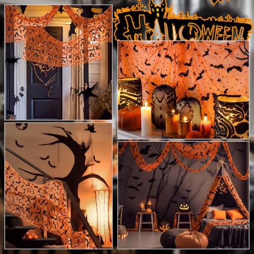 Halloween Bat Table Runner 10ft Orange Tulle Party Decor - Set of 3