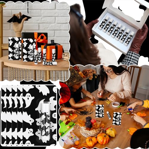 Halloween Ghost Lip Balm Set - Black, Moisturizing Lip Care, 24 Pcs