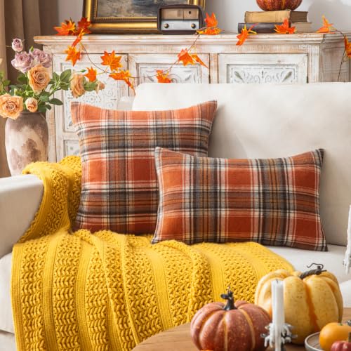 AQOTHES Fall Plaid Throw Pillow Covers Set of 2 - Orange 22x22 Inches, Autumn Home Decor