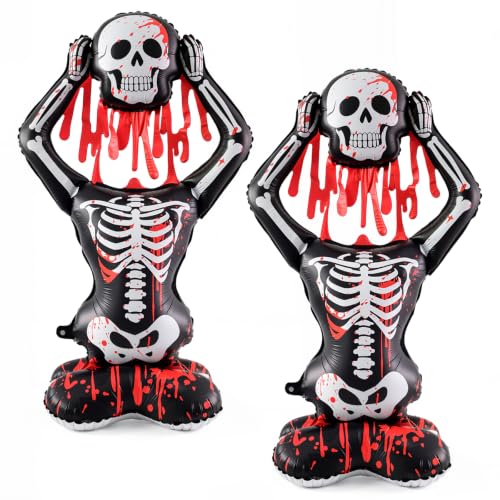 Giant Self-Standing Halloween Skeleton Balloon 3.8FT with Bloody Skull Design - 2 Pcs