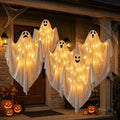 Halloween LED Hanging Ghost Decorations Set with Timer - Outdoor Indoor Party Lights