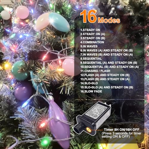 Multicolor Easter String Lights 33FT 100 LED with 16 Light Modes - Green Wire