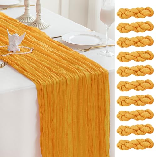 Yellow Cheesecloth Table Runner Set - 10 Pcs Autumn Fall Wedding Decor