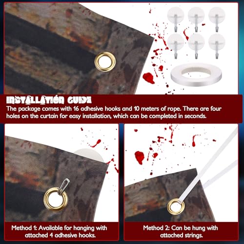 Halloween Window Curtains - Scary Clown Blood Pattern - 4 Pack, 80x120cm