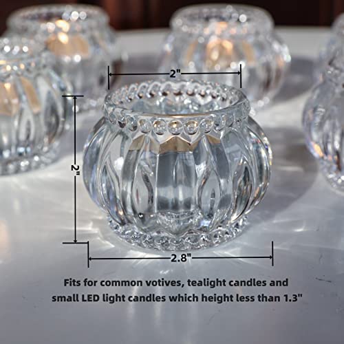 Clear Glass Votive Candle Holders Set of 6 Pumpkin Design for Weddings & Holiday Decor - Woho
