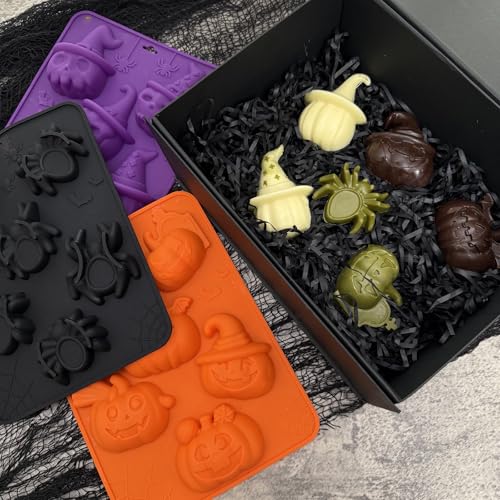 Halloween Silicone Molds 3-Pack for Candy, Chocolate, Jelly & More – Pumpkin, Skull & Spider Designs