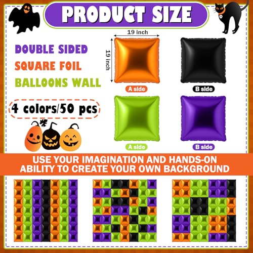 Halloween Balloon Arch Kit 50 Black Orange Square Foil Balloons Party Decor