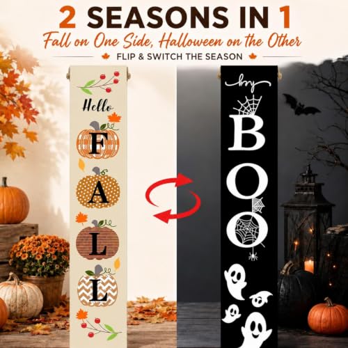 Autumn Reversible Fall Halloween Porch Sign - Outdoor Decor, Flangairy