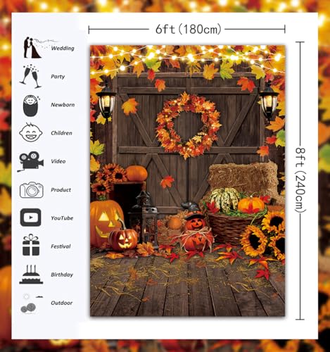 Fall Thanksgiving Backdrop 6x8FT Autumn Rustic Wooden Floor Maple Leaf Scene