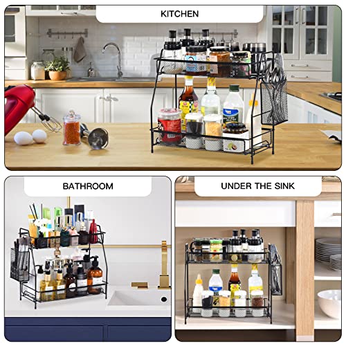 Large Countertop Organizer for Bathroom & Kitchen, 2-Tier Black Under Sink Storage