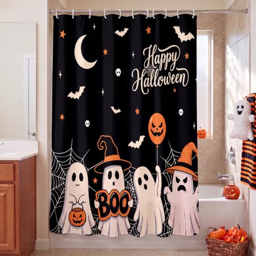 Halloween Ghost Shower Curtain with Hooks, 72 x 71 Inches - Boo Variation