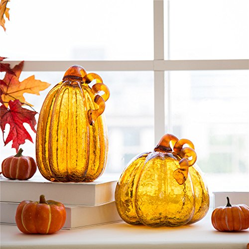 9.06-Inch Hand Blown Amber Glass Pumpkin for Fall Halloween Thanksgiving Decor - Variation of THIS listing