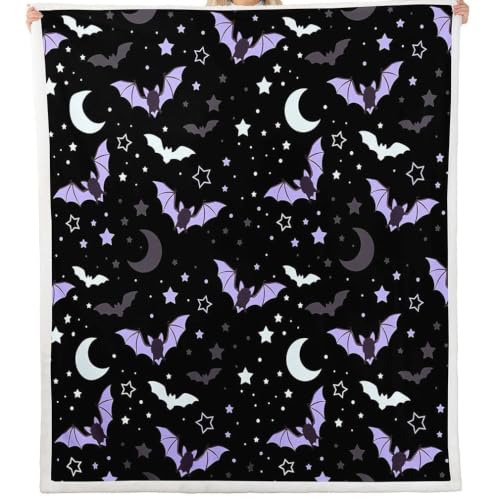 Queen Size Halloween Galaxy Blanket with Glitter Stars & Bats - Multi 13