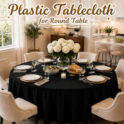 Black 84-Inch Round Disposable Tablecloths - Set of 6, Party & Event Cover