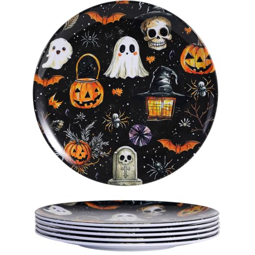 Halloween Melamine Plates Set of 6 - 10 Inch Black Dinner Dishes - Variation of THIS listing