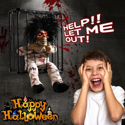 Halloween Animated Scary Skull Prisoner Decoration with Motion Sensor - White