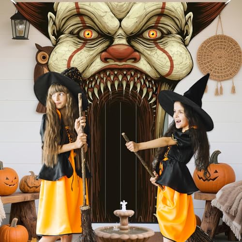 Scary Clown Vampire Banner Backdrop Halloween Party Decorations - Large 70x70 Inches