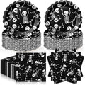 Halloween Skeleton Plates and Napkins Set - Black for 48 Guests