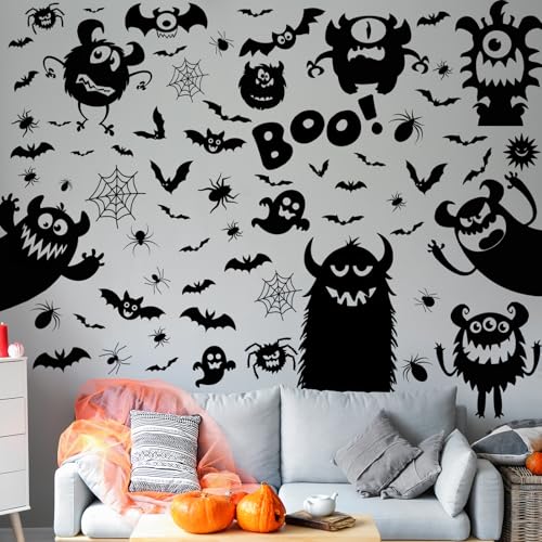 Halloween Wall Sticker Decorations - Monster Design, 6 Sheets, Peel & Stick, Waterproof, Spooky Window Clings