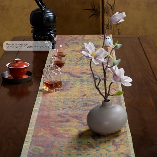 Waterproof Reversible Fish & Algae Brocade Table Runner 13x72 for Dining & Decor