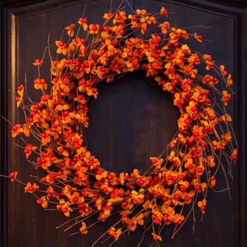 Fall Wreath 22 Inch Autumn Harvest Decor with Berries and Leaves