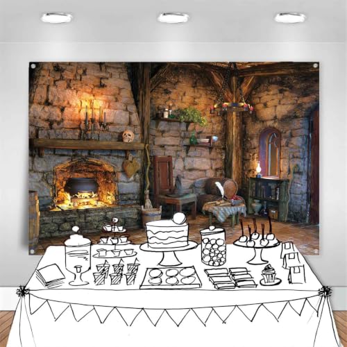 Halloween Witch Cottage Backdrop 5x3ft Spooky Photo Booth Wall Banner