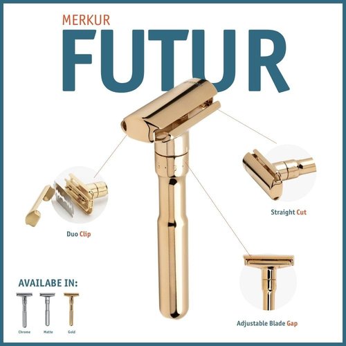 Merkur Futur 702 Adjustable Safety Razor - Bright Gold, Eco-Friendly Design, Made in Germany