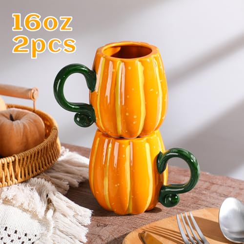 Orange Fall Pumpkin Mug 16oz Ceramic Coffee Cup - Halloween & Thanksgiving