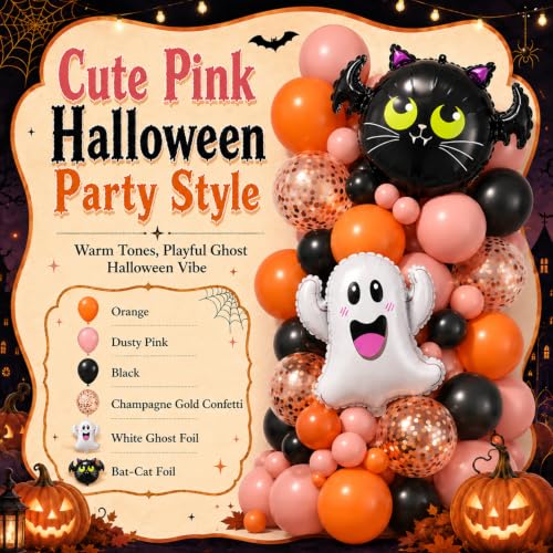 Halloween Balloon Arch Kit Dusty Pink Orange Black BOO Balloons - Variation of Dustypink-Orange-Black