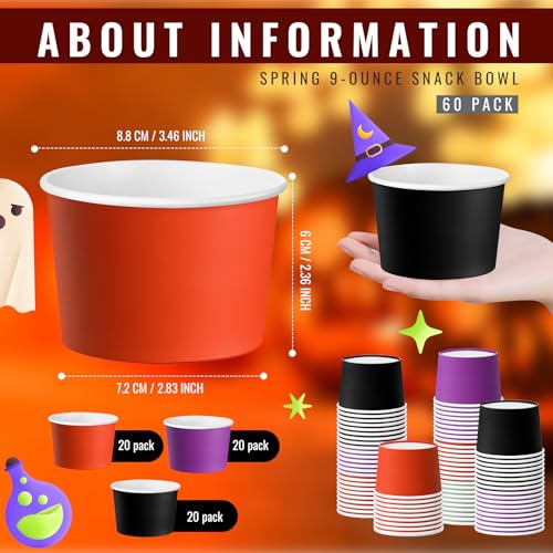 Disposable Halloween Color Paper Ice Cream Cups 9oz - 60 Pack